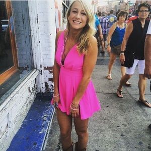 Hot pink romper perfect for a night out !